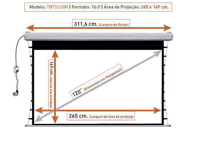Tela de Projeção Tensionada Elétrica Tbts120h (265 x 149 cm) 110V