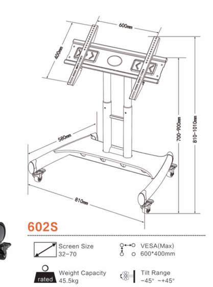 Suporte Totem Móvel para Monitores/Tv 602S 32-70"