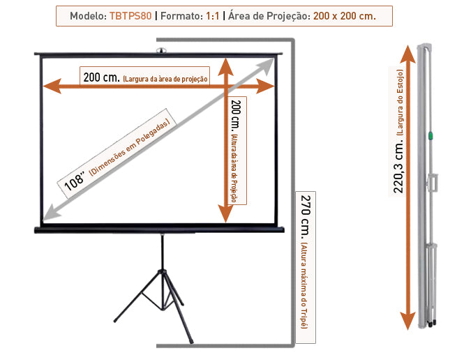 Tela de Projeção Tripé Tbtps80 (200 x 200 cm)