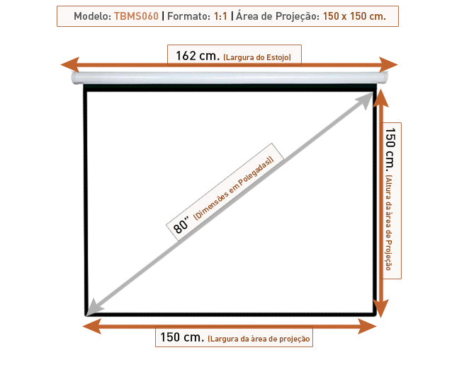 Tela de Projeção Retrátil Manual Tbms060 (150 x 150 cm)