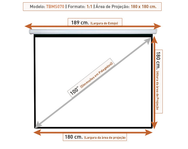 Tela de Projeção Retrátil Manual Tbms070 (180 x 180 cm)