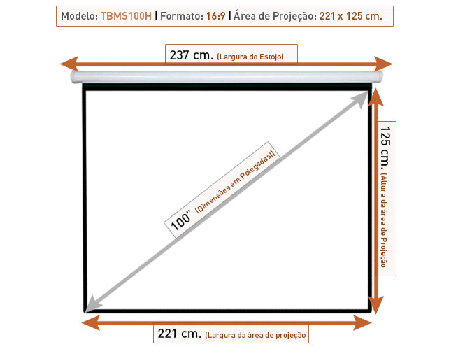Tela de Projeção Retrátil Manual Tbms100h (221 x 124 cm)