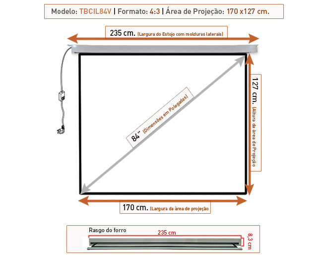 Tela de Embutir Elétrica Tbcil84v (170 x 127 cm) 110V